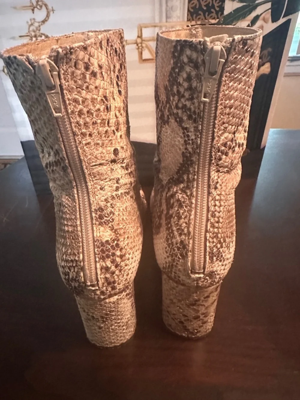 Free People Tan and Brown Snakeskin Ankle Boots